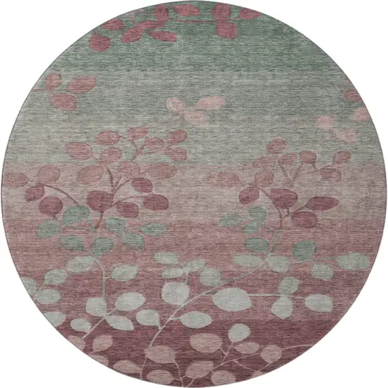 8' Blush And Emerald Floral Washable Round Rug With UV Protection Photo 3