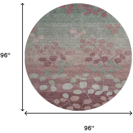 8' Blush And Emerald Floral Washable Round Rug With UV Protection Photo 9