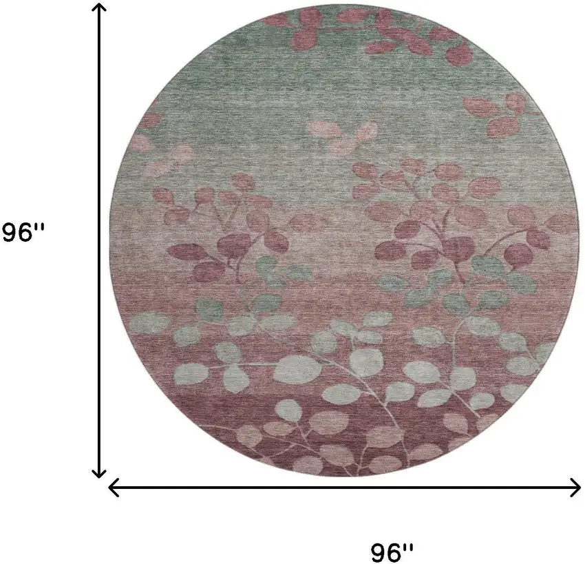 8' Blush And Emerald Floral Washable Round Rug With UV Protection Photo 9