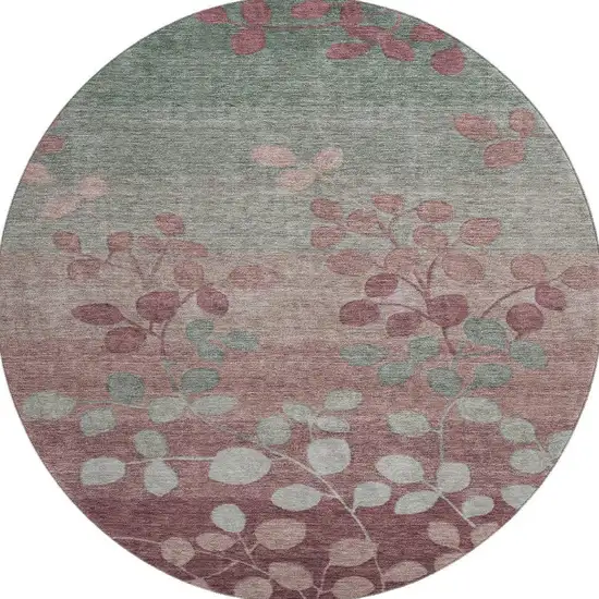 8' Blush And Emerald Floral Washable Round Rug With UV Protection Photo 2