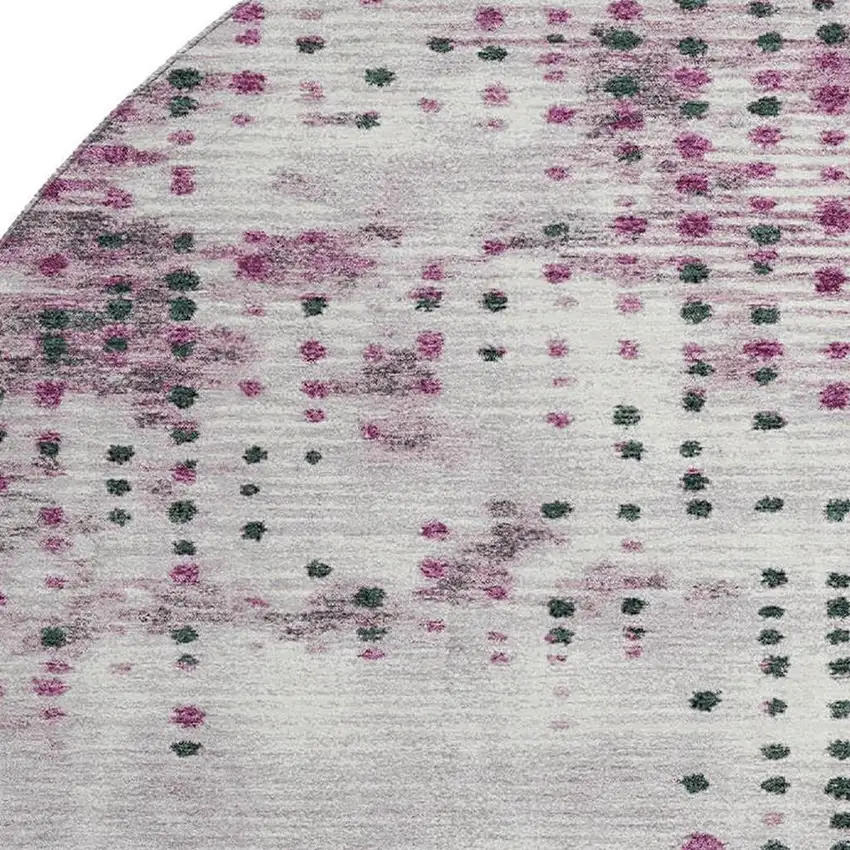 8' Blush And Emerald Geometric Washable Round Rug With UV Protection Photo 3