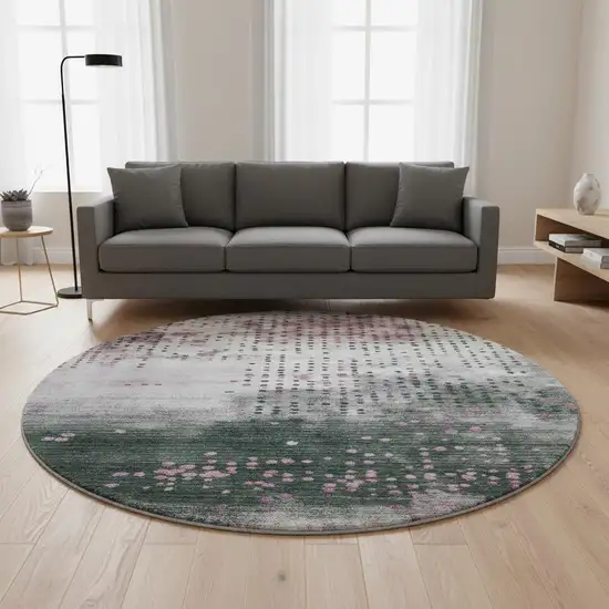 8' Blush And Emerald Geometric Washable Round Rug With UV Protection Photo 2
