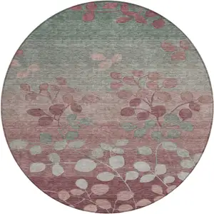 Photo of 8' Blush And Emerald Round Floral Washable Indoor Outdoor Area Rug