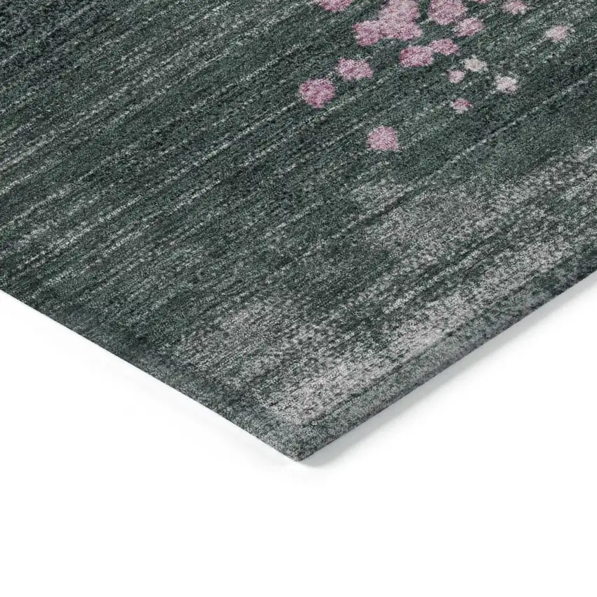 8' Blush And Emerald Round Geometric Washable Indoor Outdoor Area Rug Photo 7