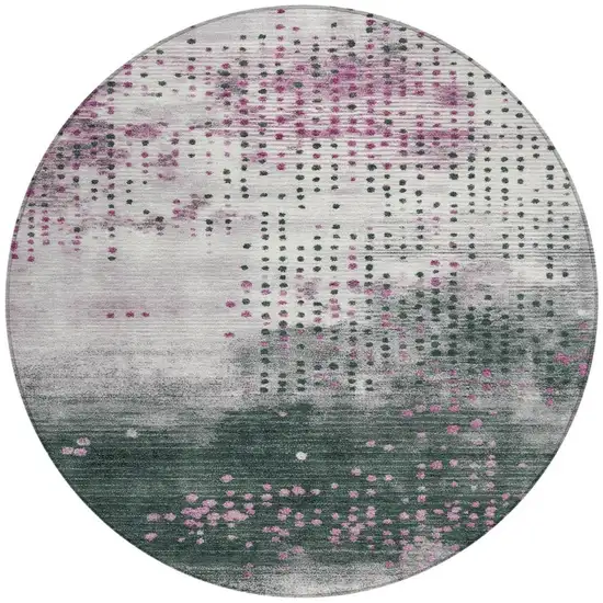 8' Blush And Emerald Round Geometric Washable Indoor Outdoor Area Rug Photo 3