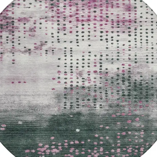 8' Blush And Emerald Round Geometric Washable Indoor Outdoor Area Rug Photo 4