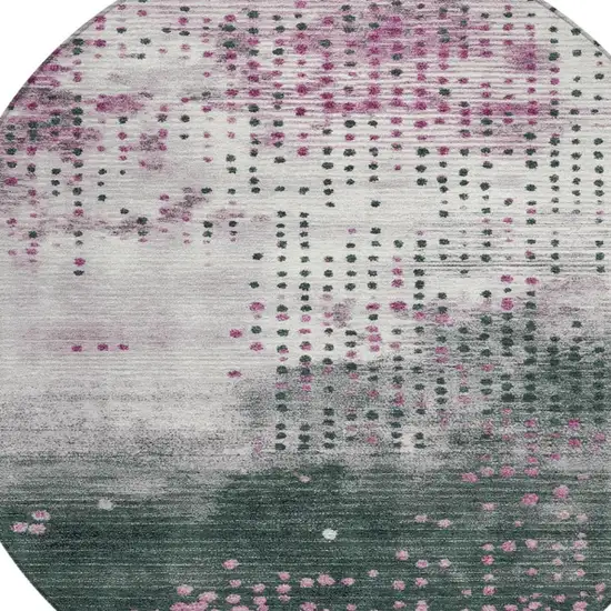 8' Blush And Emerald Round Geometric Washable Indoor Outdoor Area Rug Photo 8