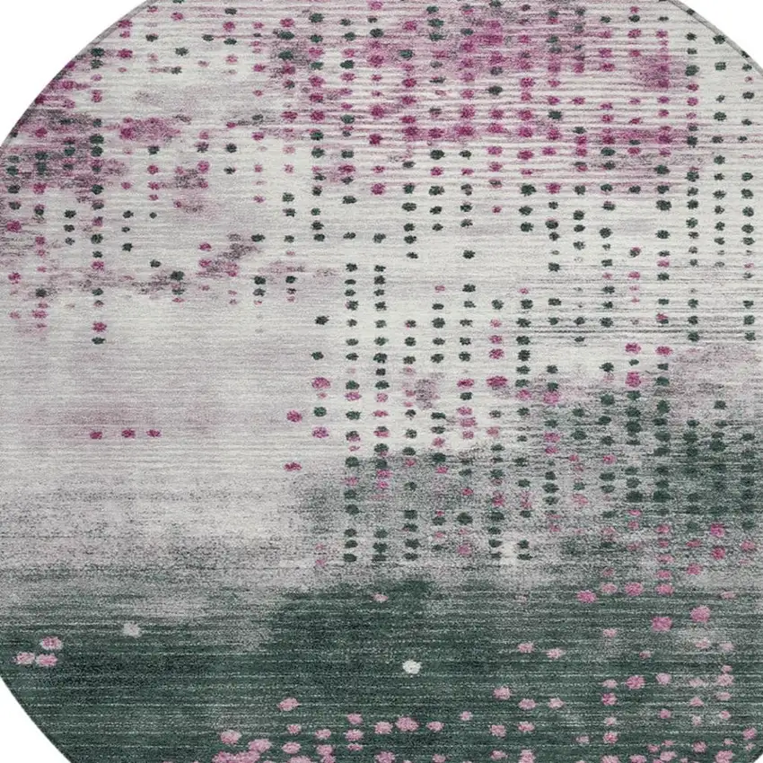 8' Blush And Emerald Round Geometric Washable Indoor Outdoor Area Rug Photo 8