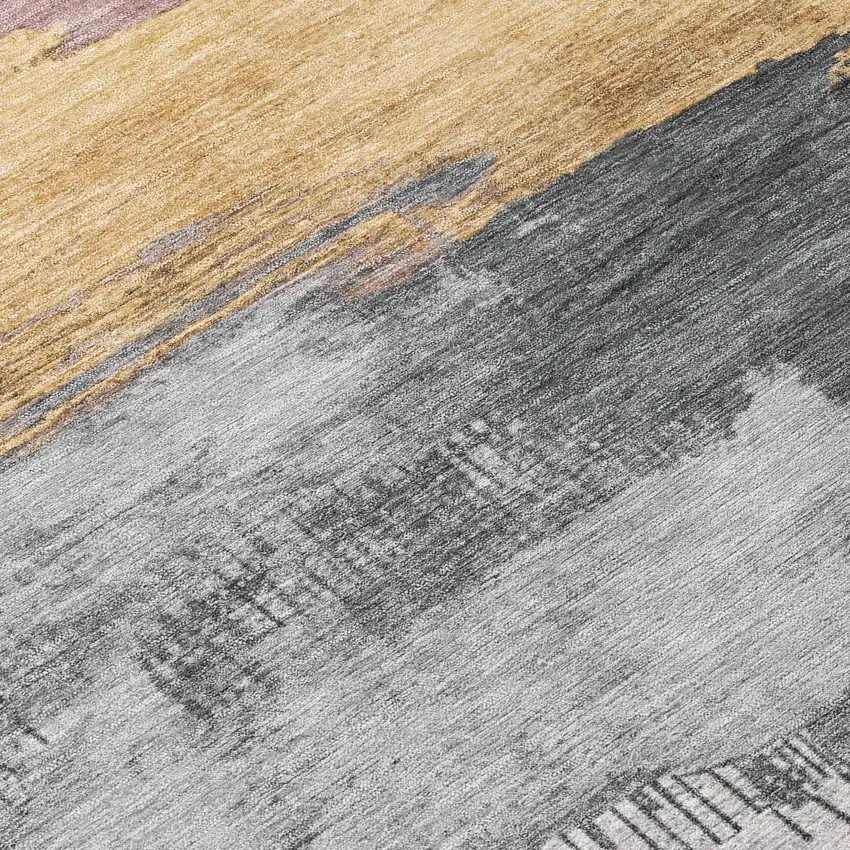 8' Blush And Gold Round Abstract Washable Indoor Outdoor Area Rug Photo 9