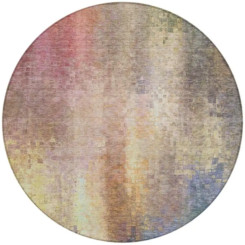 8' Blush And Gold Round Abstract Washable Indoor Outdoor Area Rug Photo 4