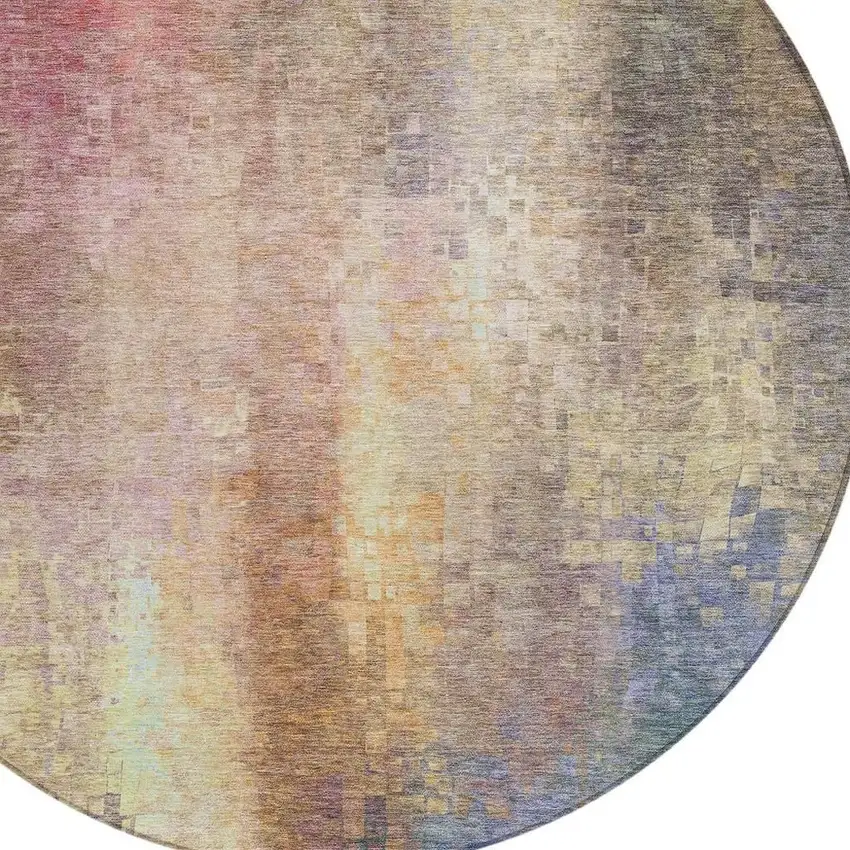 8' Blush And Gold Round Abstract Washable Indoor Outdoor Area Rug Photo 6