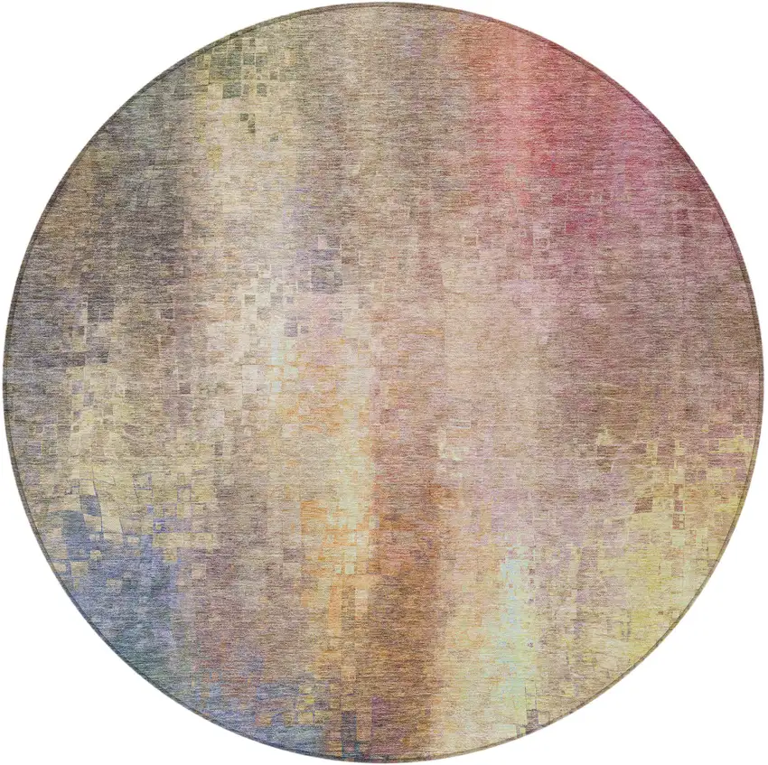 8' Blush And Gold Round Abstract Washable Indoor Outdoor Area Rug Photo 5