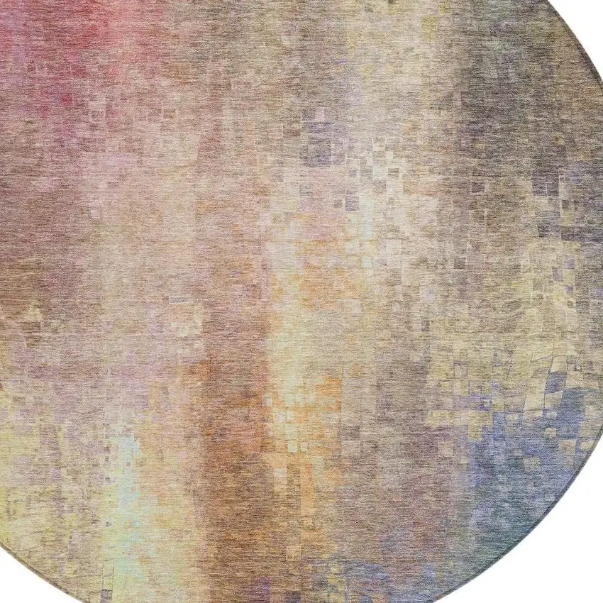 8' Blush And Gold Round Abstract Washable Indoor Outdoor Area Rug Photo 8