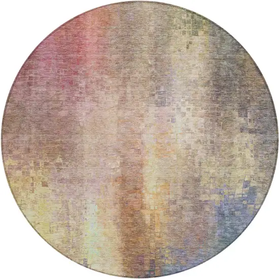 8' Blush And Gold Round Abstract Washable Indoor Outdoor Area Rug Photo 2