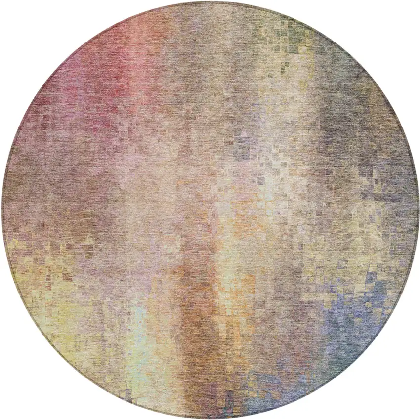 8' Blush And Gold Round Abstract Washable Indoor Outdoor Area Rug Photo 2