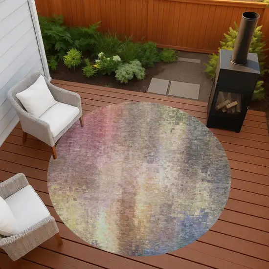 8' Blush And Gold Round Abstract Washable Indoor Outdoor Area Rug Photo 9