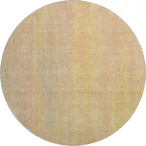 Photo of 8' Blush And Gold Striped Washable Round Rug With UV Protection