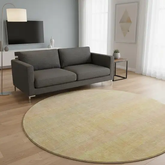 8' Blush And Gold Striped Washable Round Rug With UV Protection Photo 2