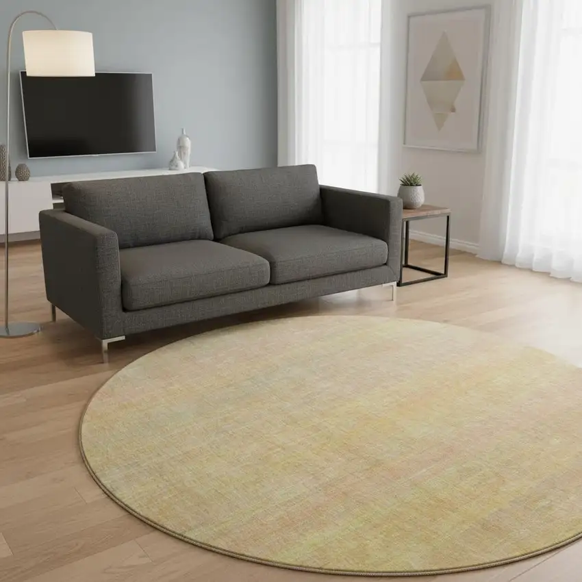 8' Blush And Gold Striped Washable Round Rug With UV Protection Photo 2