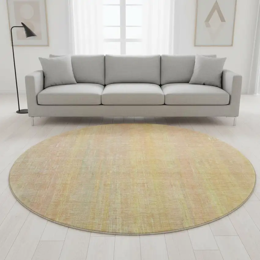8' Blush And Gold Striped Washable Round Rug With UV Protection Photo 3