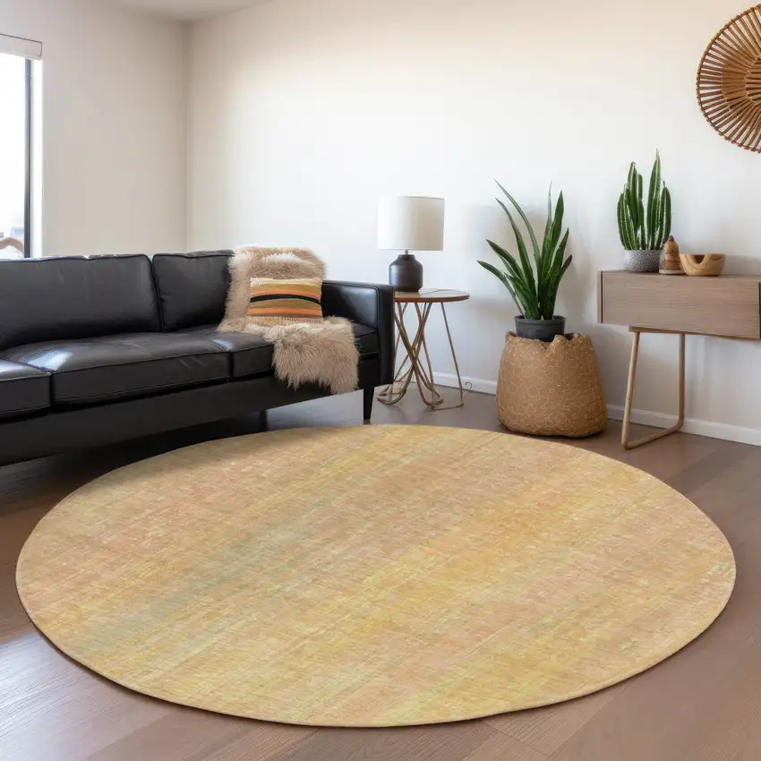 8' Blush And Gold Striped Washable Round Rug With UV Protection Photo 5