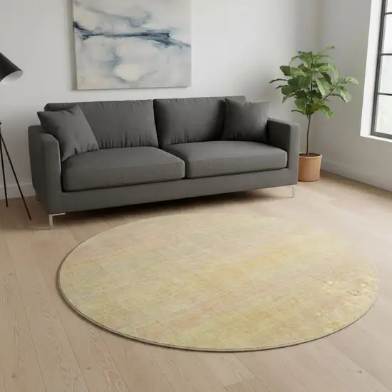 8' Blush And Gold Striped Washable Round Rug With UV Protection Photo 2