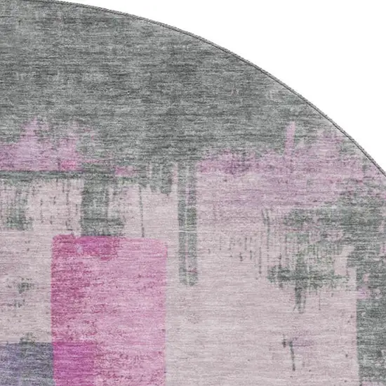 8' Blush And Gray Abstract Washable Round Rug With UV Protection Photo 2
