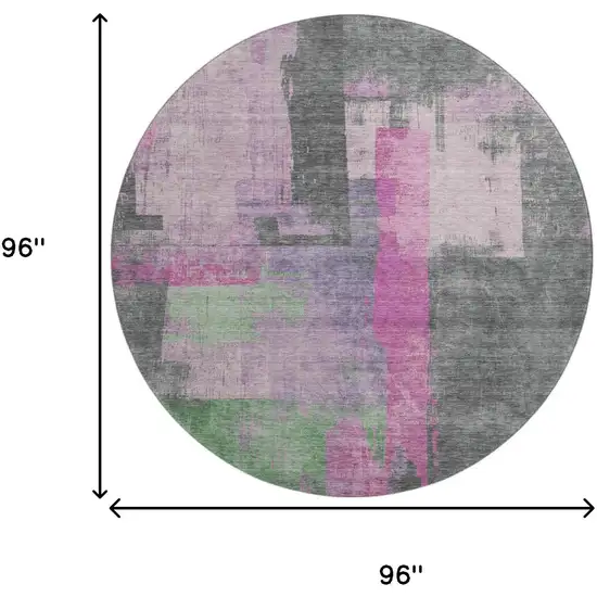 8' Blush And Gray Abstract Washable Round Rug With UV Protection Photo 9