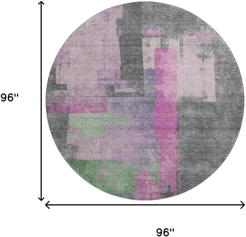 8' Blush And Gray Abstract Washable Round Rug With UV Protection Photo 9