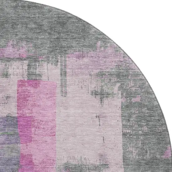 8' Blush And Gray Abstract Washable Round Rug With UV Protection Photo 3