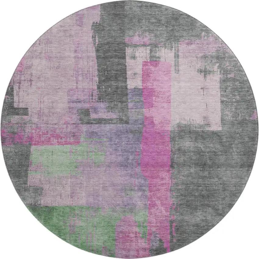 8' Blush And Gray Abstract Washable Round Rug With UV Protection Photo 1