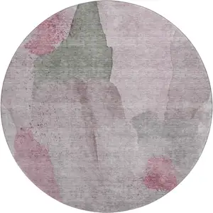 Photo of 8' Blush And Gray Abstract Washable Round Rug With UV Protection