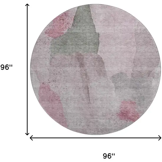 8' Blush And Gray Abstract Washable Round Rug With UV Protection Photo 9