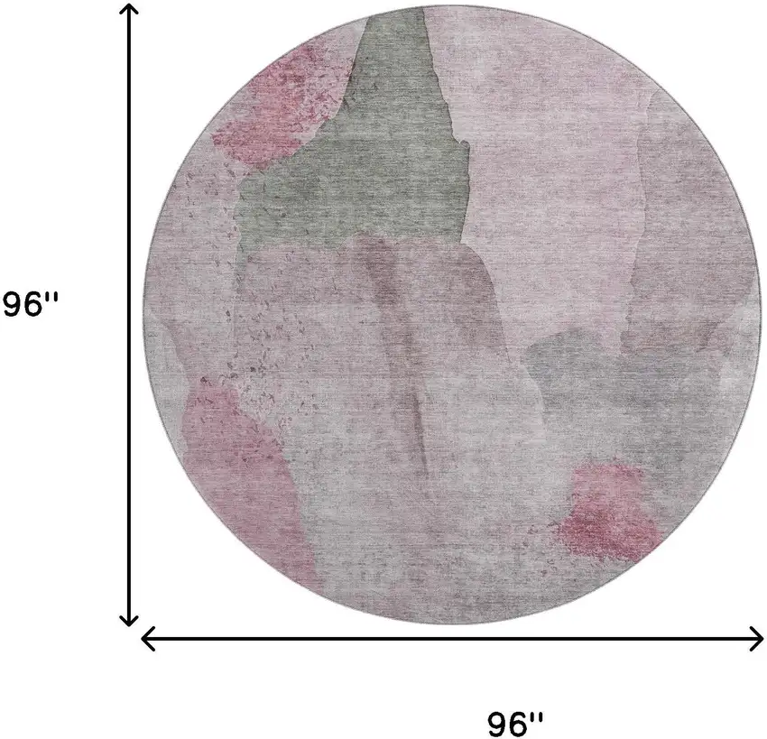 8' Blush And Gray Abstract Washable Round Rug With UV Protection Photo 9
