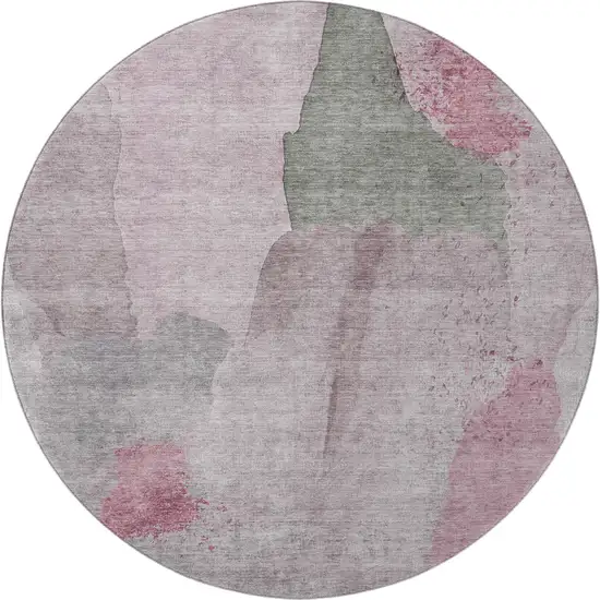 8' Blush And Gray Abstract Washable Round Rug With UV Protection Photo 3