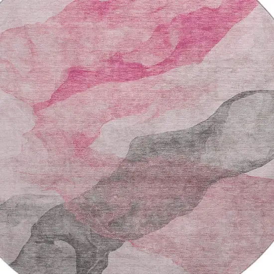 8' Blush And Gray Abstract Washable Round Rug With UV Protection Photo 3