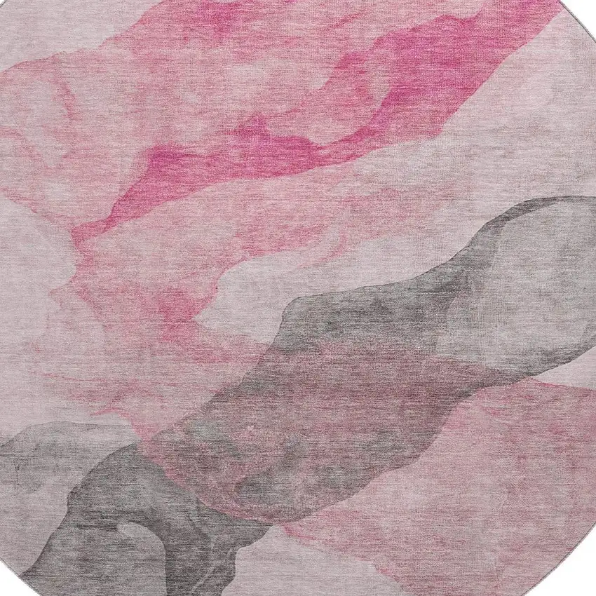 8' Blush And Gray Abstract Washable Round Rug With UV Protection Photo 3