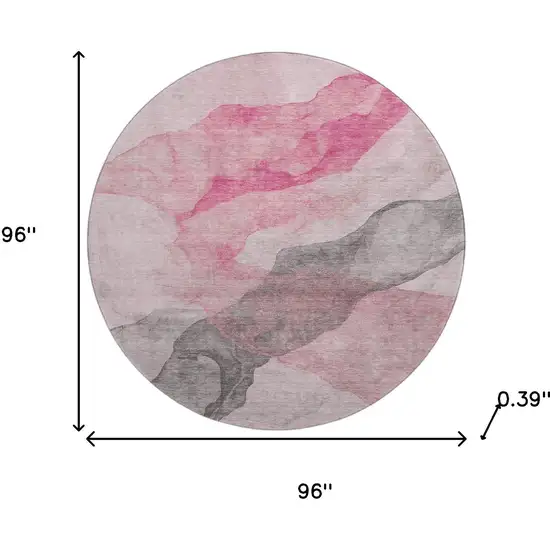 8' Blush And Gray Abstract Washable Round Rug With UV Protection Photo 8