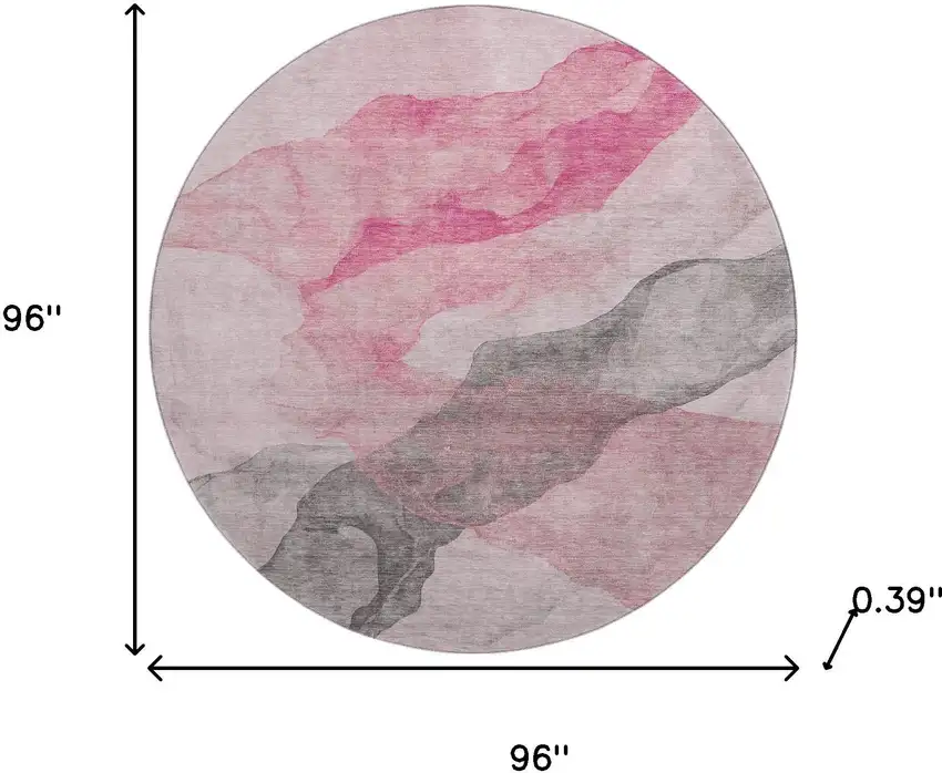 8' Blush And Gray Abstract Washable Round Rug With UV Protection Photo 8