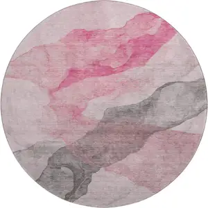 Photo of 8' Blush And Gray Abstract Washable Round Rug With UV Protection