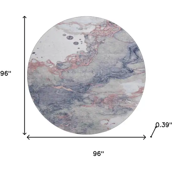 8' Blush And Gray Abstract Washable Round Rug With UV Protection Photo 7