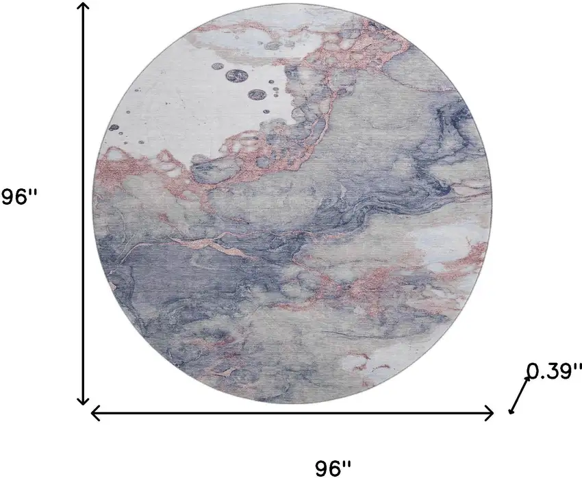 8' Blush And Gray Abstract Washable Round Rug With UV Protection Photo 7