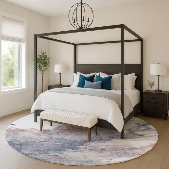 8' Blush And Gray Abstract Washable Round Rug With UV Protection Photo 4