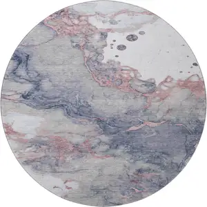Photo of 8' Blush And Gray Abstract Washable Round Rug With UV Protection