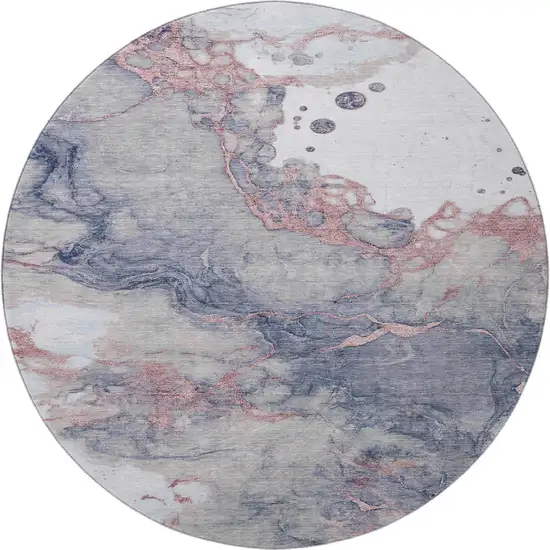 8' Blush And Gray Abstract Washable Round Rug With UV Protection Photo 3