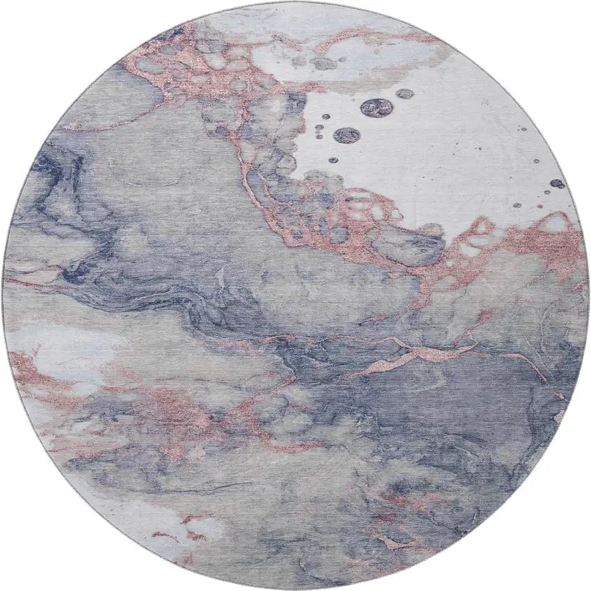8' Blush And Gray Abstract Washable Round Rug With UV Protection Photo 3