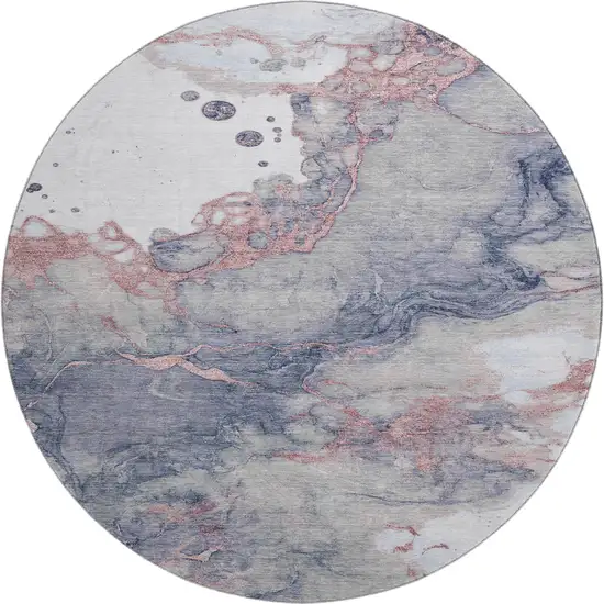8' Blush And Gray Abstract Washable Round Rug With UV Protection Photo 1