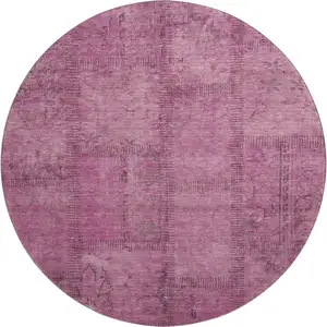 Photo of 8' Blush And Gray Patchwork Washable Round Rug With UV Protection