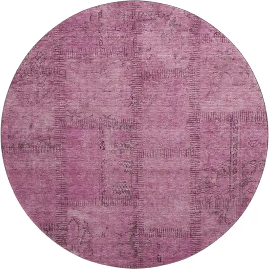 8' Blush And Gray Patchwork Washable Round Rug With UV Protection Photo 1