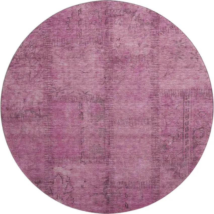 8' Blush And Gray Patchwork Washable Round Rug With UV Protection Photo 1